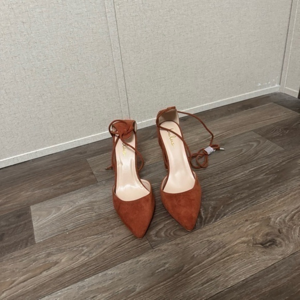 Lulu karence rust orange suede lace up pointed toe pump sz 11